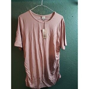 A New Day Blouse Lightweight Pink Relaxed Fit Rouched Short Sleeve XXL Top NWT